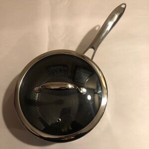 Hexclad 3QT Hybrid Non-Stick Stainless Steel Pot Saucepan with Glass Lid
